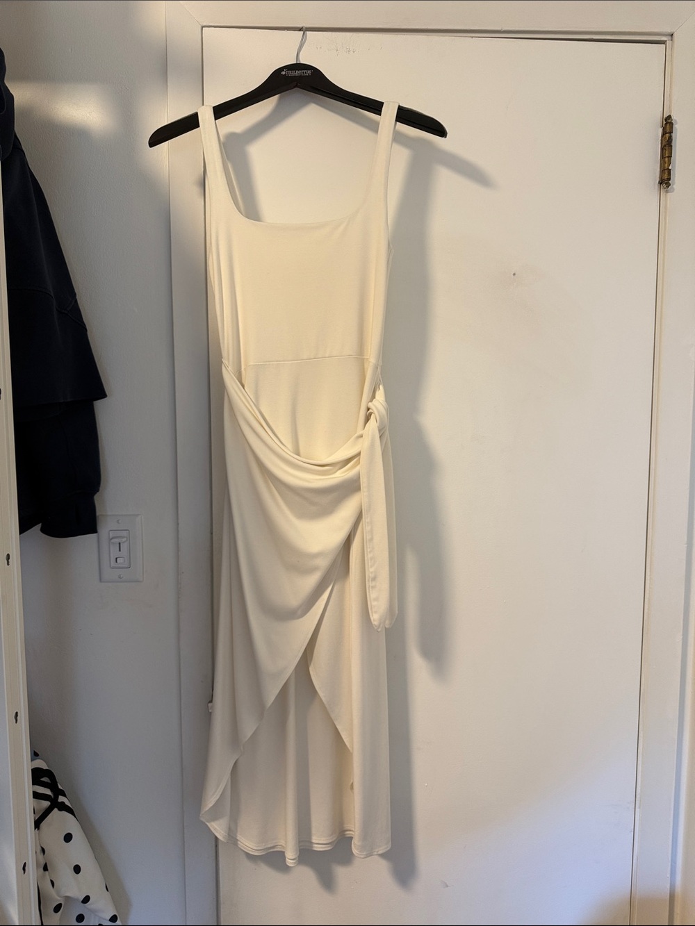 Aritzia Cream Draped Midi Dress with Tie Detail